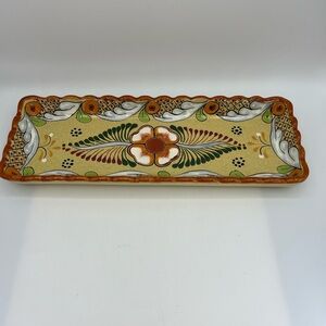 Mendez Torres Mexican Pottery Rectangular Platter Handmade Signed Orange Yellow